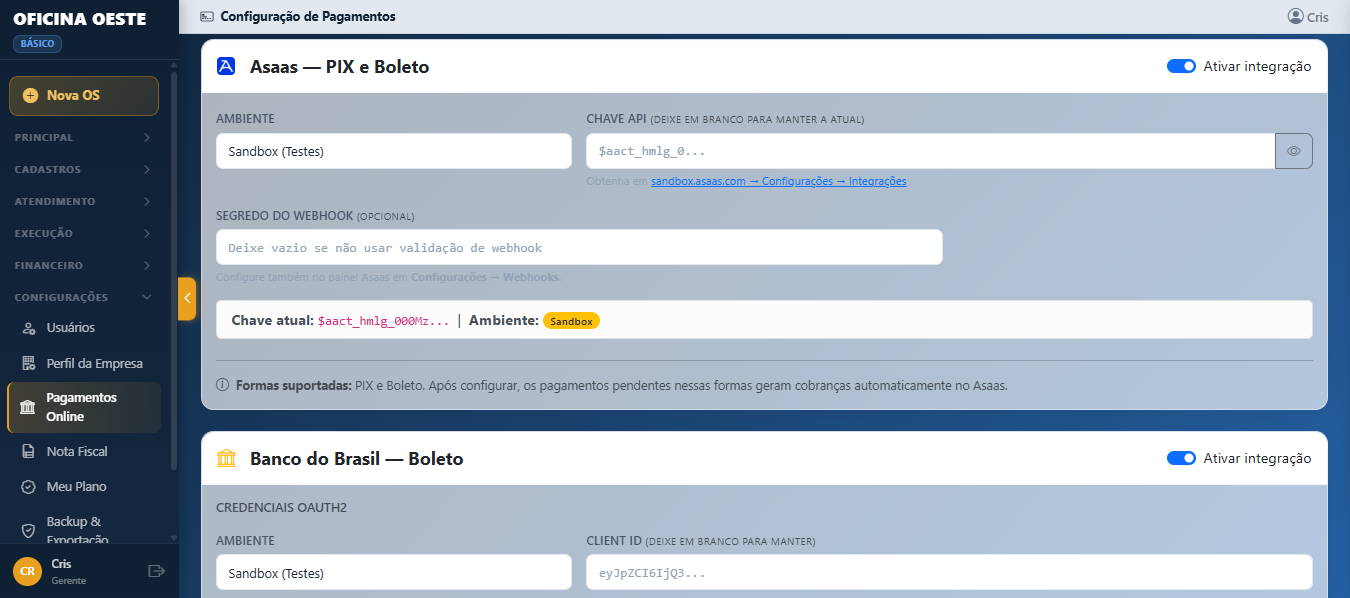 Configuração de Pagamentos